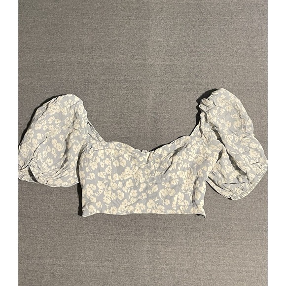 Reformation Tops - Reformation Floral Puff Sleeve Crop Top Womens Size 6 Blue Cottagecore